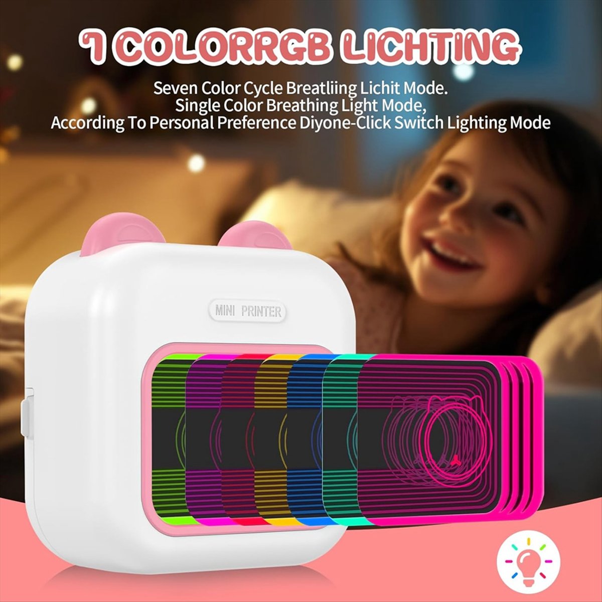 Mini Pocket Thermal Printer Paper Roll - Mini impressora de adesivos RGB Light