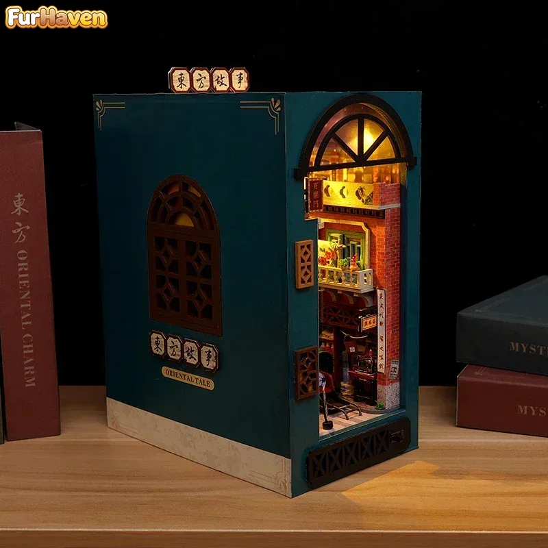 Diy Wooden Book Nook Kit Shelf Insert - Kit de Modelos em Miniatura DIY