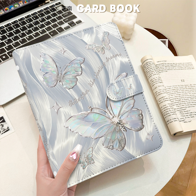 Kpop Photo Card Binder 3 Inch - Pasta de cartão borboleta iridescente prateada
