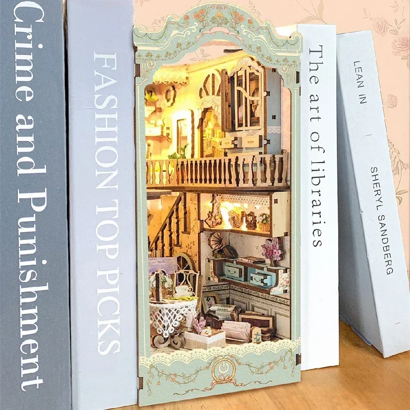 Diy Wooden Book Nook Kit Shelf Insert - DIY de madeira pastoral diário estantes