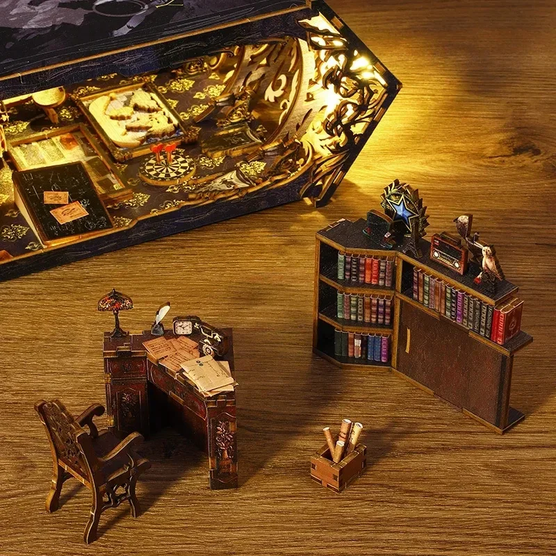 Kit de Miniaturas Retrô DIY pa - Diy Wooden Book Nook Kit Shelf Insert avaliação e preço